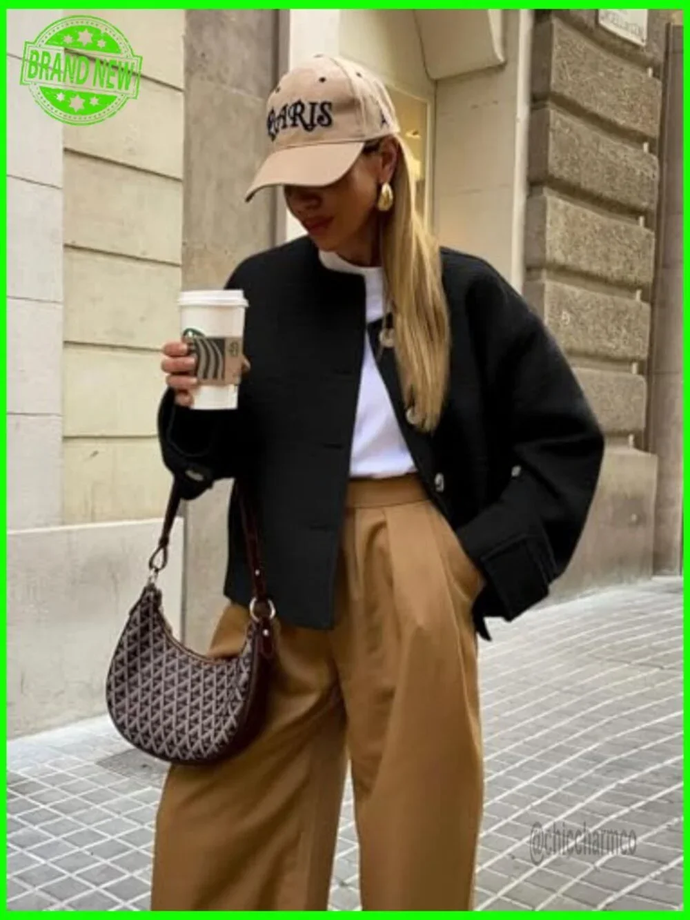 Women's Cropped Blazer Long Sleeve Button Down Casual Business Jacket with